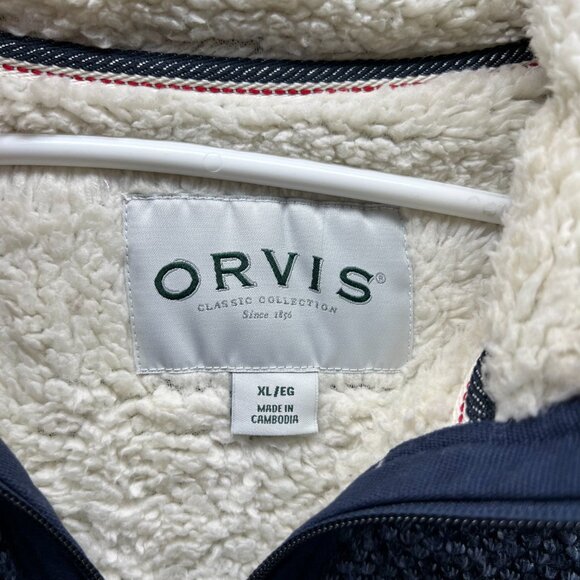 Orvis Brighton Sweater Men Extra Large Blue 1/4 Zip Sherpa Lined Pullover Fleece - Picture 8 of 12